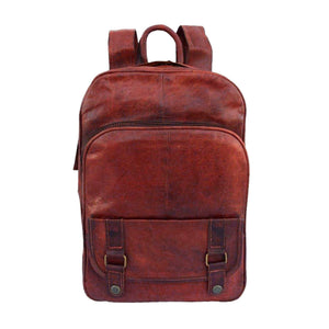 Leather backpack from Classy Leather Bags with adjustable straps and multiple compartments, shown in black on a plain background.