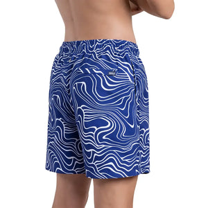 Back view of Capelle Miami boys' Sand Waves Harbor and Surf hybrid shorts, featuring a colorful sand and wave pattern.