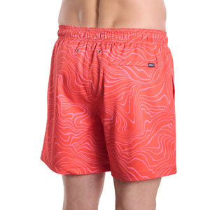 Capelle Miami Sand Waves Heat and Bloom hybrid swim trunks with vibrant print and compression lining, back view.