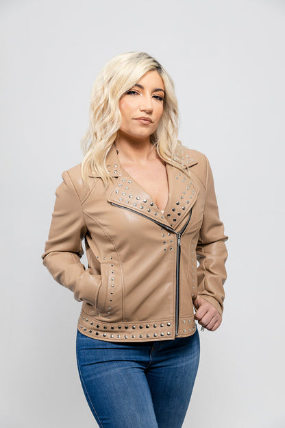 Sandy Women's Studded Faux Leather Moto Jacket