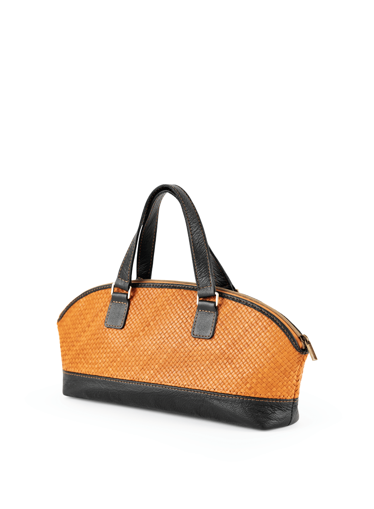 Deux Mains East-West Handbag satchel in side view with adjustable strap