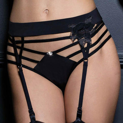Lavinia Lisca Divine black crotchless string panty with open crotch, sexy lingerie, lace details, and slim fit design.