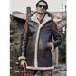 Men’s Hooded Bomber Shearling Leather Jacket Trench Coat