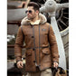 Men’s Bomber Hooded Mink Fur Shearling Leather Long Jacket Coat
