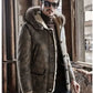 Men’s Hooded Shearling Collar Leather Bomber Jacket