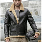 Men’s Thick Winter Motorcycle Shearling Fur Leather Jacket Coat