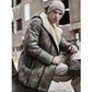 Men’s Bomber Shearling Fur Hooded Winter Long Leather Jacket Trench Coat