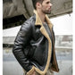 Mens Sheepskin Motorcycle Shearling Leather Bomber Jacket