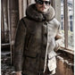 Men’s Hooded Shearling Collar Leather Bomber Jacket