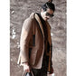 Men’s Shearling Hooded Suede Leather Bomber Long Jacket Trench Coat