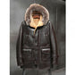 Men’s Bomber Hooded Mink Fur Shearling Leather Long Jacket Coat