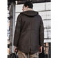 Men’s Hooded Shearling Leather Long Trench Coat