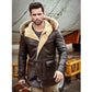 Men’s Bomber Hooded Mink Fur Shearling Leather Long Jacket Coat