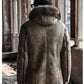 Men’s Hooded Shearling Collar Leather Bomber Jacket