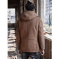 Men’s Shearling Hooded Suede Leather Bomber Long Jacket Trench Coat