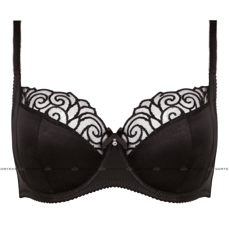 Sheer Embroidery Plus Size Bra Gorteks Onyx-2