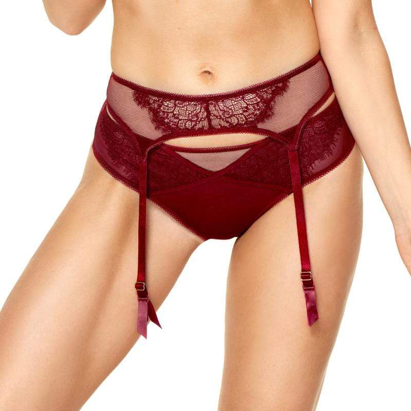 Kinga Cherry Sheer Mesh Lace Garter Belt-0