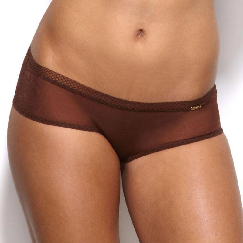 Gossard Glossies Rich Brown Sheer See Through Shorts Panty-0