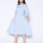 Gracia Fashion Women's Shirred Waist Puff Sleeve Stripe Cotton Dress