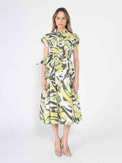 Gracia Fashion Women's Short Sleeve Button Down Printed Midi Dress