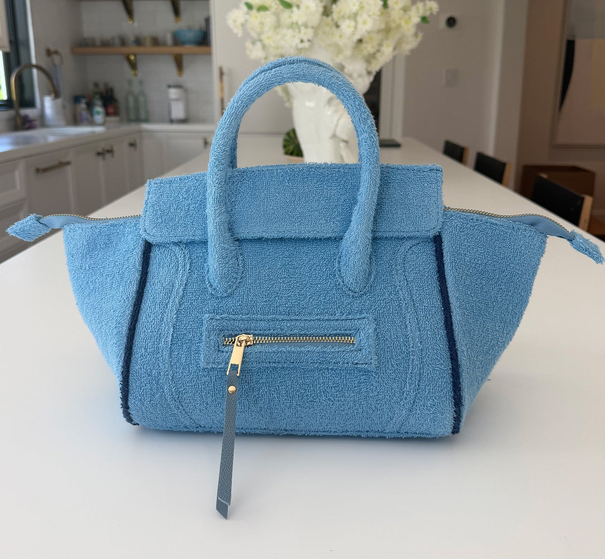 BEACH HAUS Cabana Tote Mini in sky blue, compact woven tote bag with structured handles