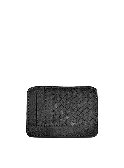 Deux Mains Slim ID Case in black, front view with clear ID window and slim cardholder design