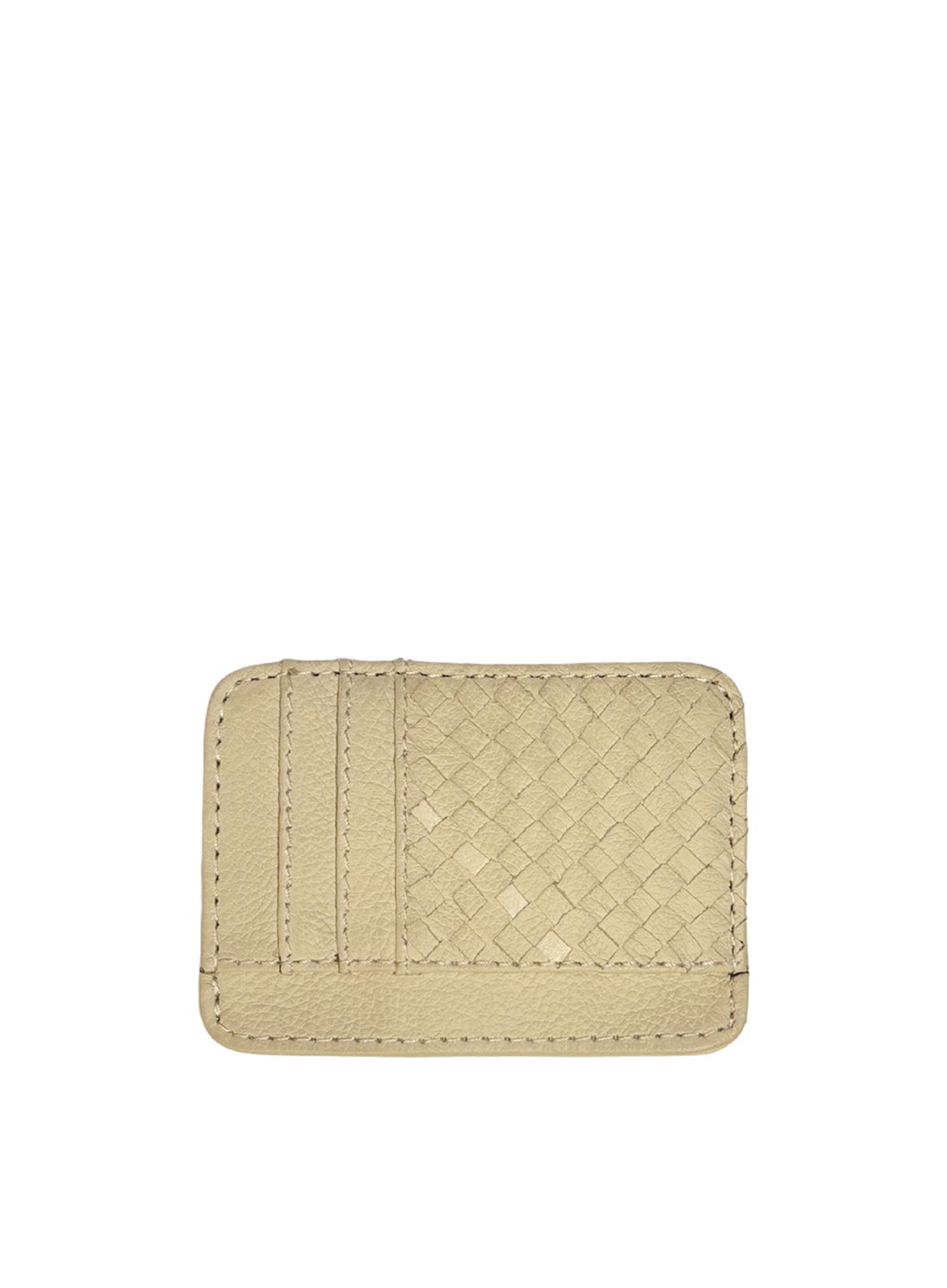 Deux Mains Slim ID Case in bone leather, front view with clear ID window and slim cardholder design