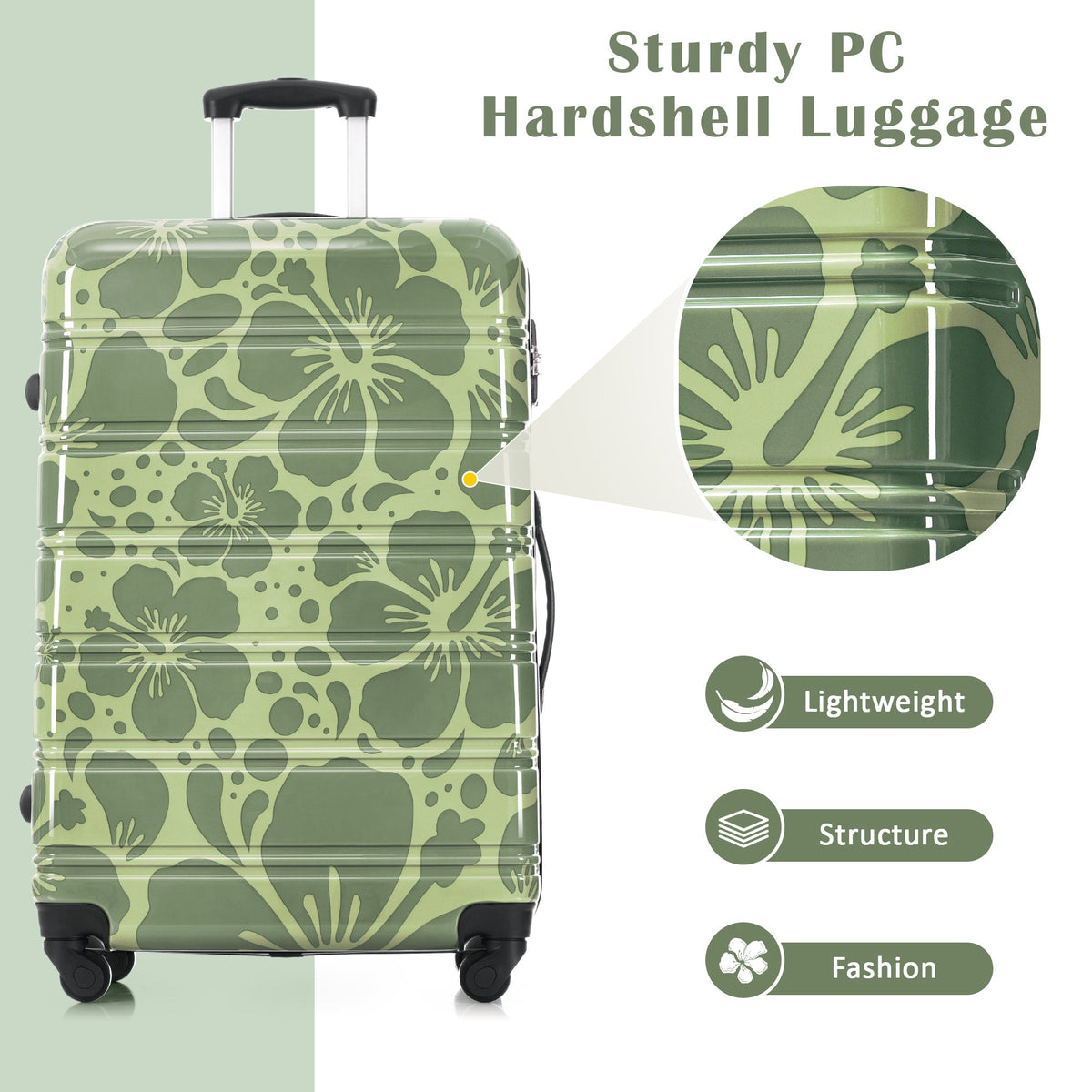 HouseOfZazla 3-piece hard shell luggage set in 20, 24, and 28-inch sizes