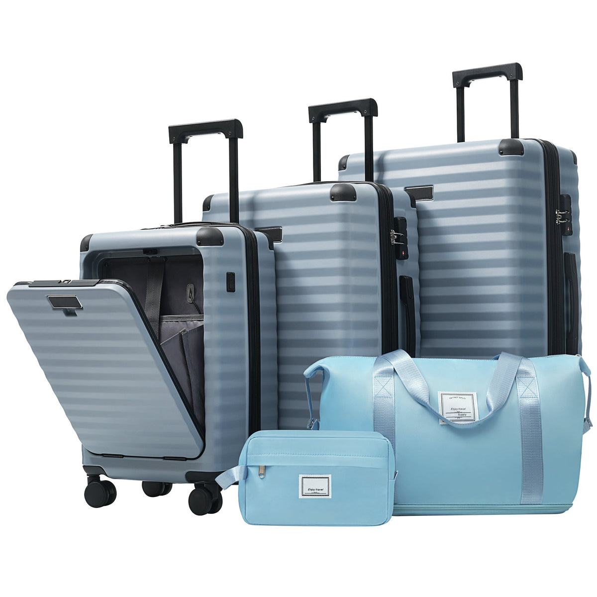 HouseOfZazla deluxe 5-piece hard-side luggage set with USB charging port and TSA locks in multiple colors
