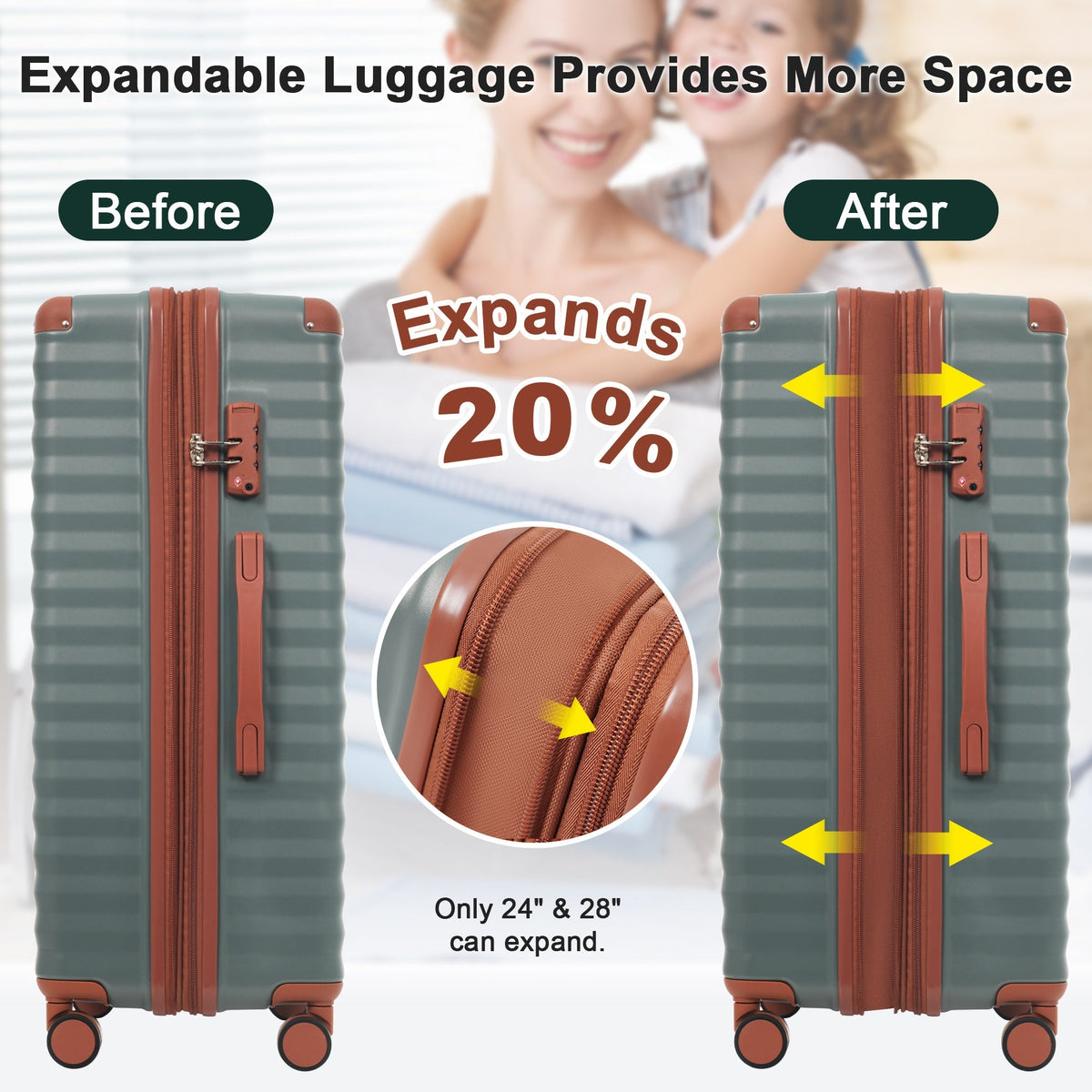 HouseOfZazla Deluxe 5-Piece Hard-Side Luggage Set with USB Ports and TSA Locks in multiple colors