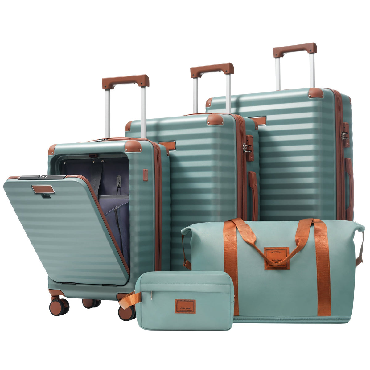 HouseOfZazla deluxe 5-piece hard-side luggage set with USB ports and TSA locks in multiple colors