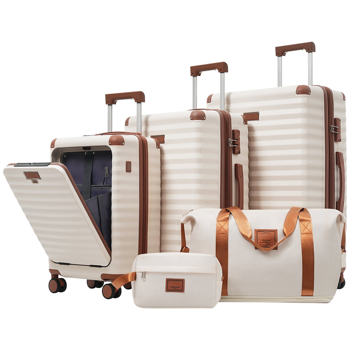 HouseOfZazla Deluxe 5-piece hard-side luggage set in multiple colors with USB ports and TSA locks