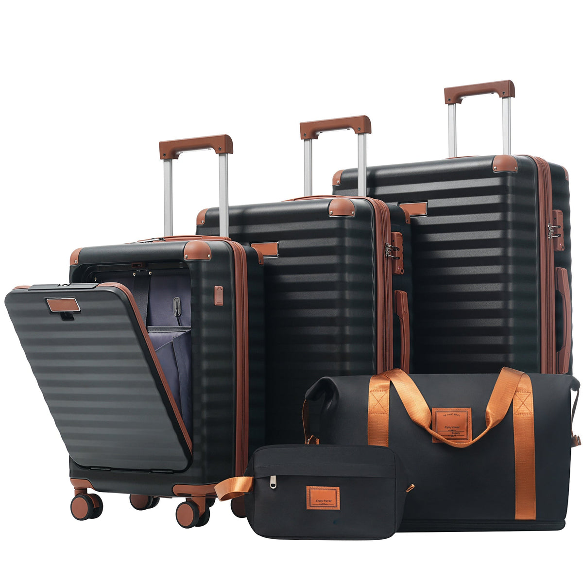 HouseOfZazla deluxe 5-piece hard-side luggage set with USB charging port and TSA locks in multiple colors