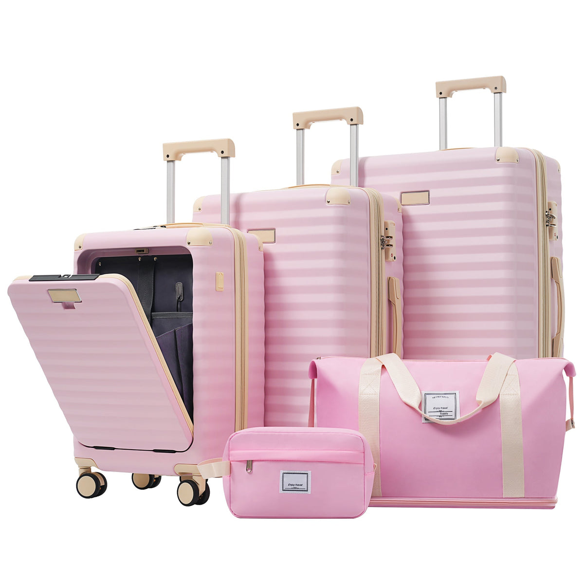 HouseOfZazla Deluxe 5-Piece Hard-Side Luggage Set in multiple colors with USB port and TSA locks