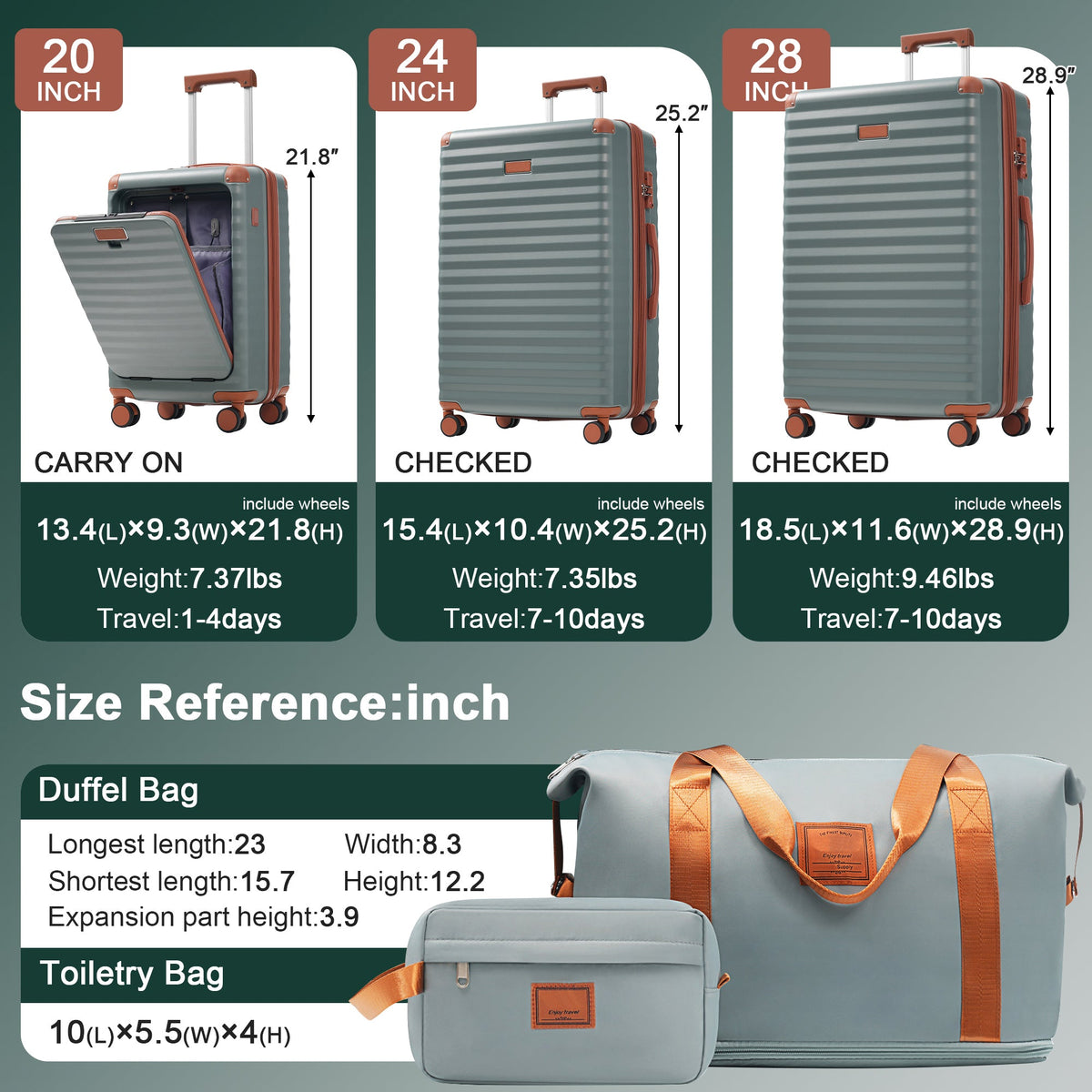 HouseOfZazla deluxe 5-piece hard-side luggage set in multiple colors with USB ports and TSA locks