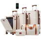 HouseOfZazla deluxe 5-piece hard-side luggage set in brown and white with USB port and TSA locks