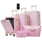 HouseOfZazla Deluxe 5-piece pink hard-side luggage set with USB port and TSA locks