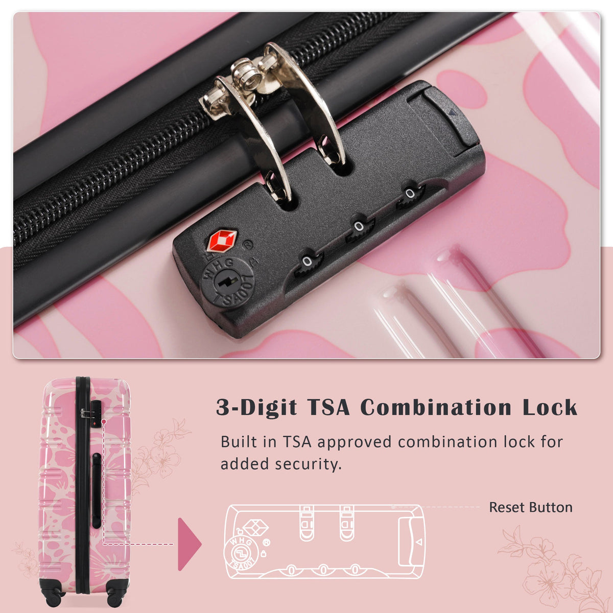 HouseOfZazla hardshell 3-piece spinner luggage set with TSA lock