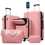 HouseOfZazla 5-piece hardside luggage set with USB carry-on, expandable suitcases, spinner wheels, and TSA locks
