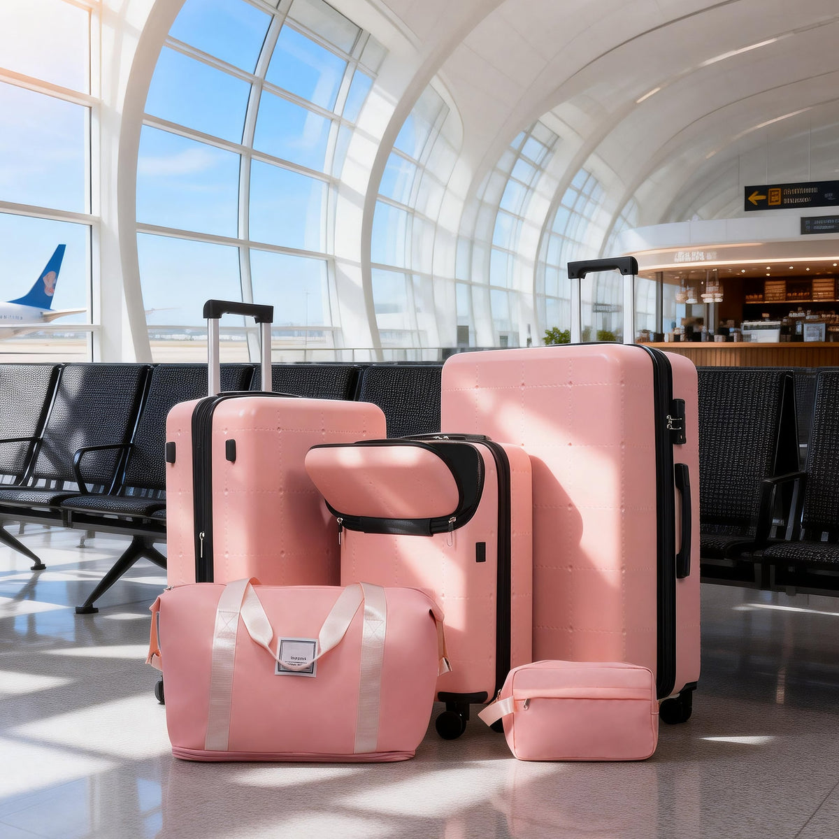 HouseOfZazla 5-piece hardside luggage set with spinner wheels, TSA locks, expandable cases and matching bags