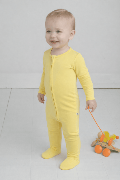 Yellow Bamboo Baby Pajamas – Zipper Footie