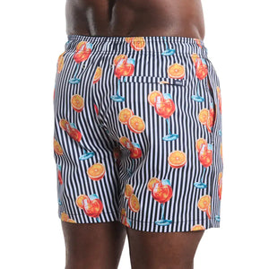 Capelle Miami Sunset Spritz Surf and Storm hybrid swim trunks with vibrant sunset print, compression-lined for swimming and resort wear.