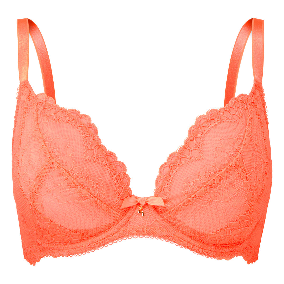 Sheer Lace Plunge Bra Gossard Superboost Neon Coral-3