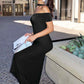 Astee T503 Off the Shoulder Halter Strap Fitted Stretch Dress