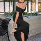 Astee T503 Off the Shoulder Halter Strap Fitted Stretch Dress