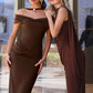 Astee T507 Sophisticated High Neckline Fitted Stretch Evening Dress