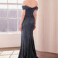 Ladivine Amoris T605 Off Shoulder Sweetheart Neck Metallic Prom Gown