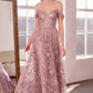 Ladivine Amoris T607 Glitter Print Off the Shoulder A-Line Prom Gown
