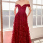Ladivine Amoris T607 Glitter Print Off the Shoulder A-Line Prom Gown