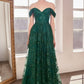 Ladivine Amoris T607 Glitter Print Off the Shoulder A-Line Prom Gown